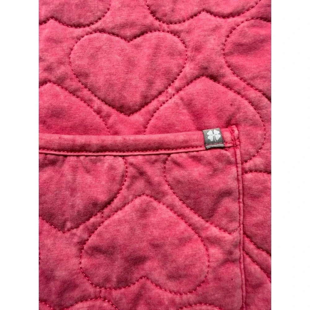 Lucky Brand Girls Pink Quilted Heart Full Zip Hoodie Jacket Clover Charm Size L